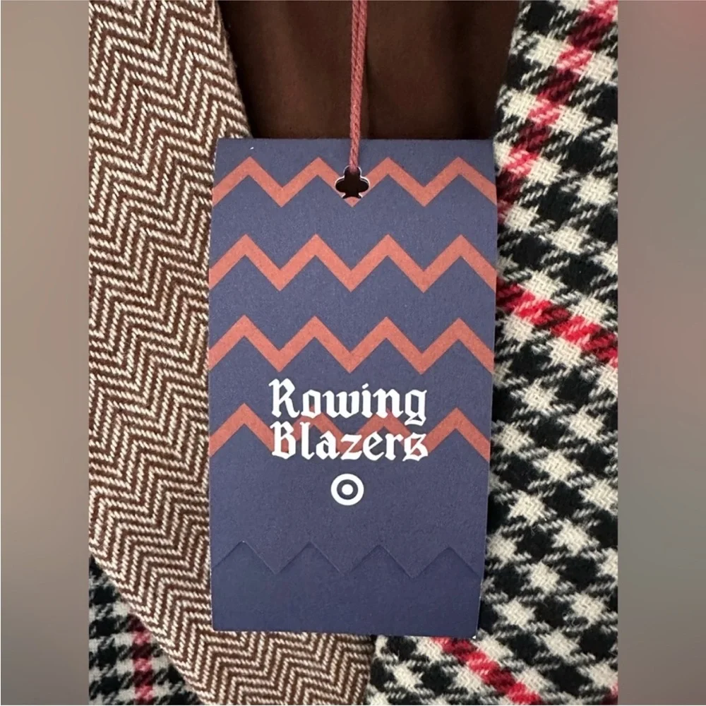 Rowing Blazers Brown, Black & Red Mixed Plaid Patchwork Blazer - Picture 9 of 15